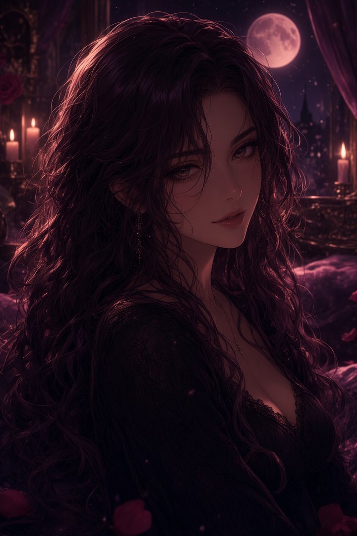 Dark-haired companion in a knit top
